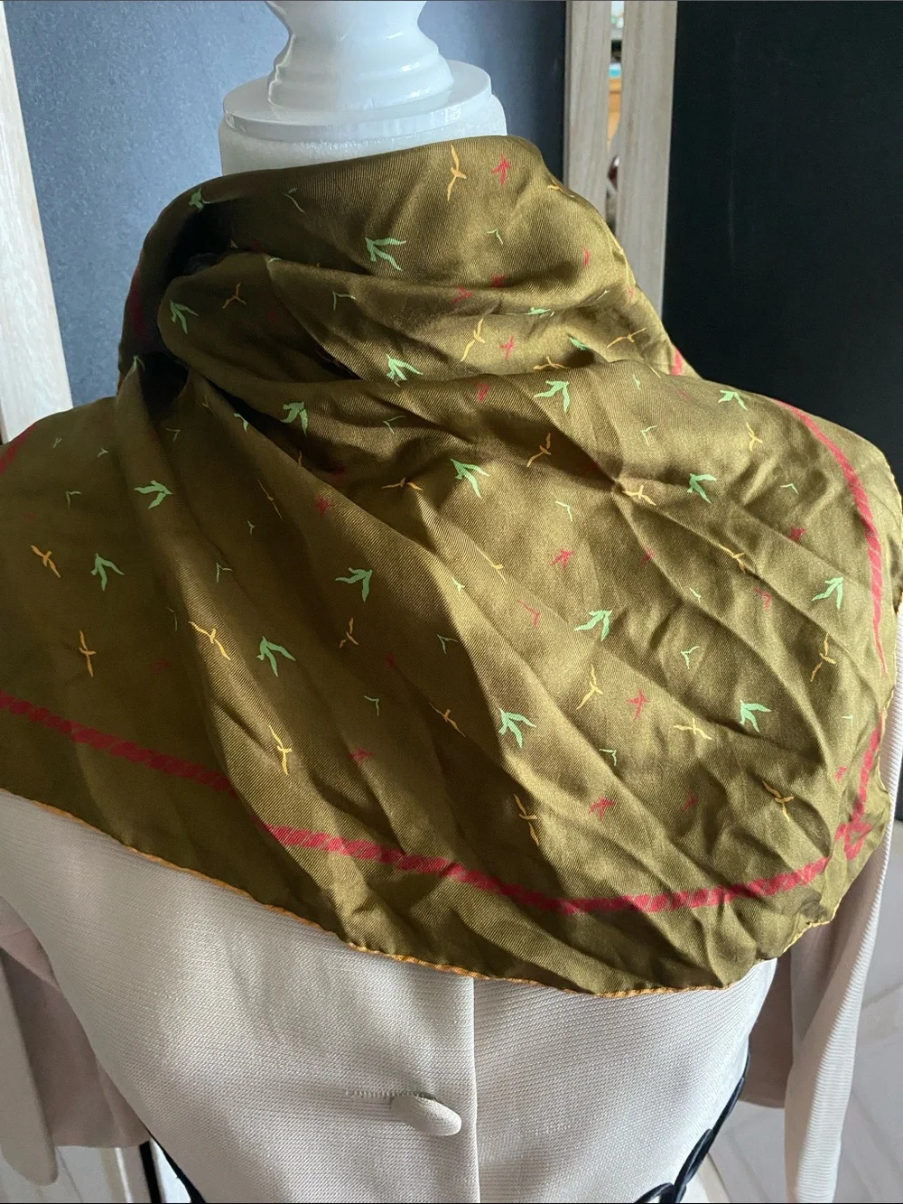 Countess Mara Vintage Printed Silk Scarf with Seagulls